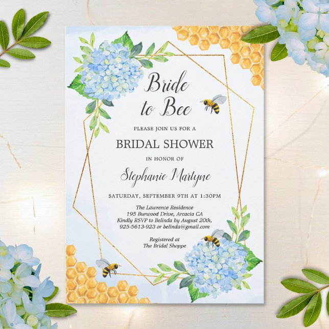 Invitation Fête des mariées géométrique Blue Hydrangea Honey  (Créateur téléchargé)