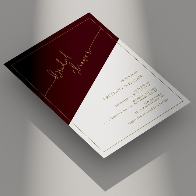 Invitation Fête des mariées géométrique Bourgogne et or (Burgundy and Gold Geometric Bridal Shower Invitation)