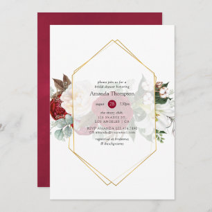 Invitation Fête des mariées géométrique de la Flore rouge bor