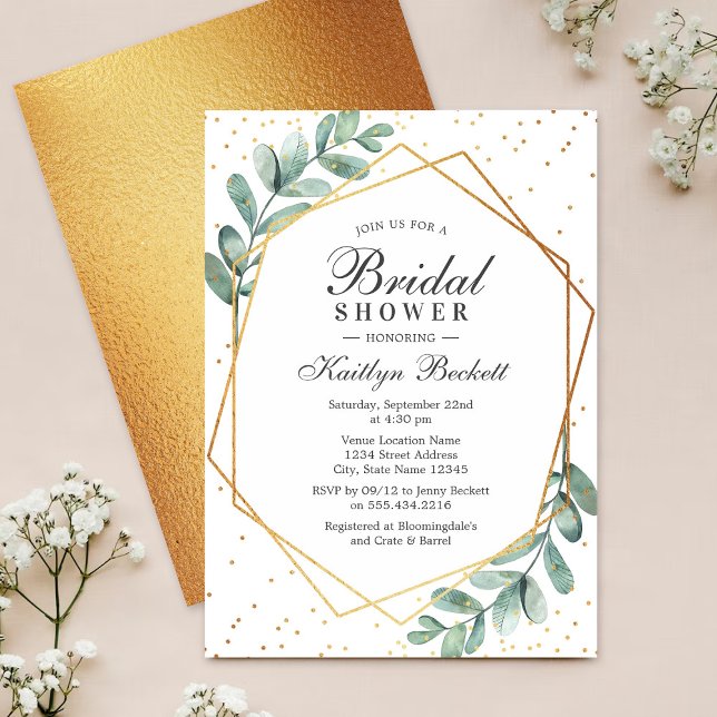 Invitation Fête des mariées géométrique Eucalyptus Gold (Créateur téléchargé)