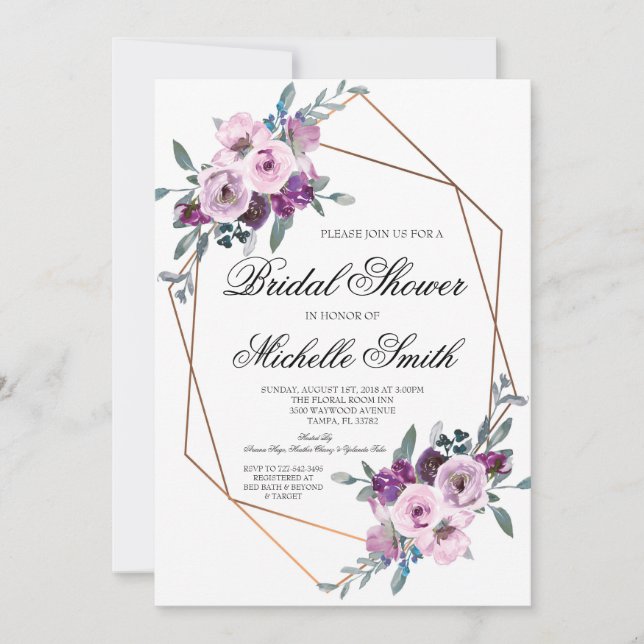 Invitation Fête des mariées géométrique florale de lavande vi (Devant)