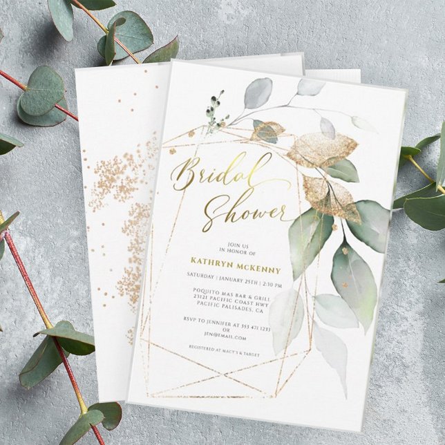 Invitation Fête des mariées géométrique Gold Eucalyptus (Créateur téléchargé)