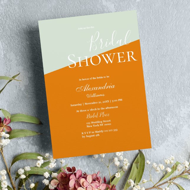 Invitation Fête des mariées géométrique moderne orange menthe (Geometric modern orange mint green Bridal Shower Invitation )