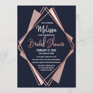 Invitation Fête des mariées géométrique rose Gold Navy Blue M