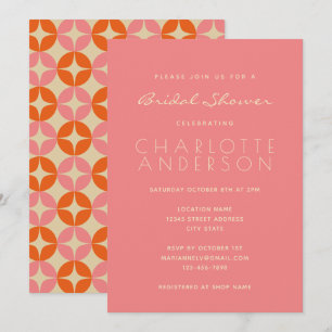 Invitation Fête des mariées géométrique rose moyen élégant
