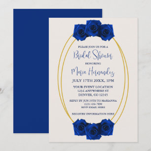 Invitation Fête des mariées géométrique Royal Blue et Gold