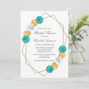 Invitation Fête des mariées géométrique Turquoise orange