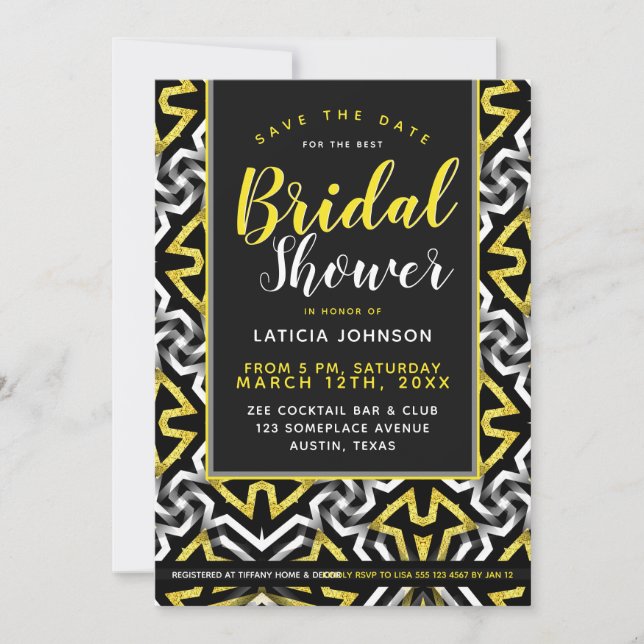 Invitation Fête des mariées ・ Glam géométrique sauvage Or et  (Devant)