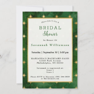 Invitation Fête des mariées Glam Green Gold Stars