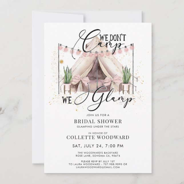 Invitation Fête des mariées Glamping (Devant)