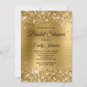 Invitation Fête des mariées Glittery Gold Foil Fancy Script