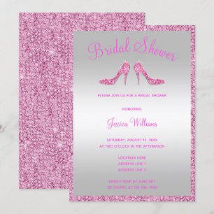 Invitation Fête des mariées Glitzy Pink Sequins & Stilettos