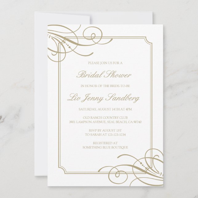 Invitation Fête des mariées Gold de luxe classique (Devant)