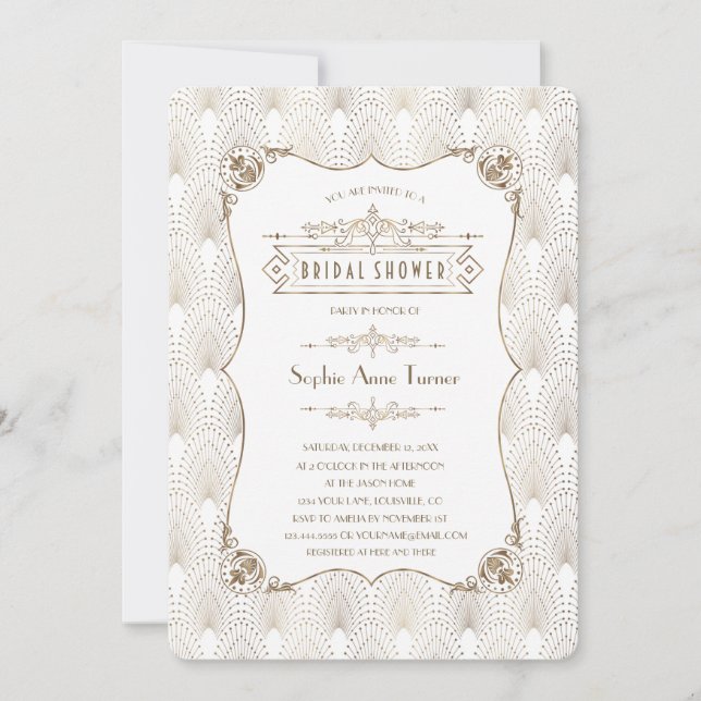 Invitation Fête des mariées Gold Fleur-de-lis Great Gatsby 20 (Devant)