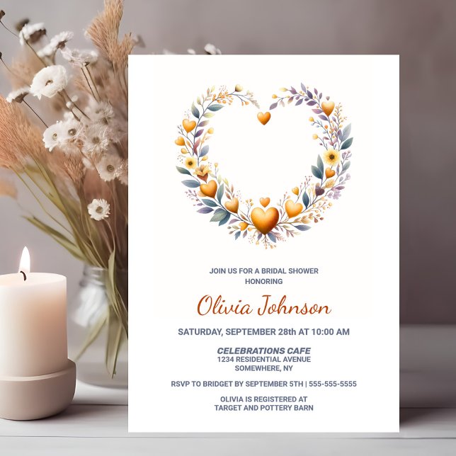 Invitation Fête des mariées Gold Floral Heart (Créateur téléchargé)