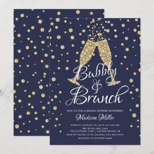 Invitation Fête des mariées Gold & Navy Bubbly & Brunch