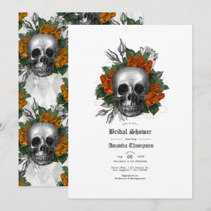 Invitation Fête des mariées gothique du crâne floral orange