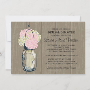 Invitation Fête des mariées Grange bois Mason Jar Hydrangeas