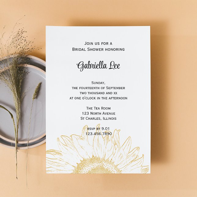 Invitation Fête des mariées graphique de tournesol jaune (Créateur téléchargé)