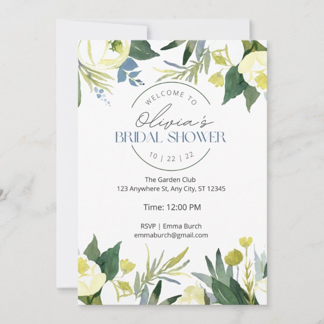 Invitation Fête des mariées Green & White Garden Blooms (Devant)