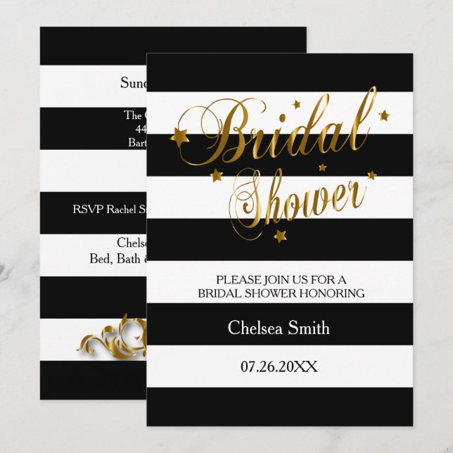 Invitation Fête des mariées - Grilles Avec Lettres Or (Devant / Derrière)