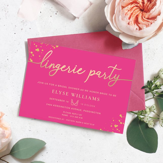 Invitation Fête des mariées Hot Pink Gold Lingerie Party (Lingerie Party Bridal Shower Invitation Hot Pink paintly Gold )