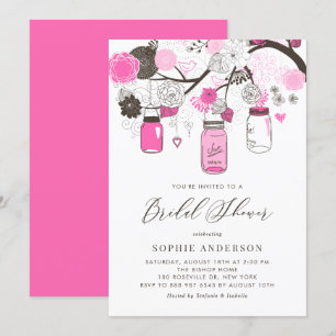Invitation Fête des mariées Hot Pink Mason Jars
