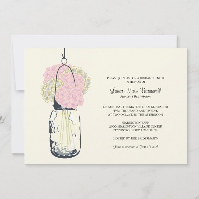 Invitation Fête des mariées Hydrangea & Mason Jar (Devant)