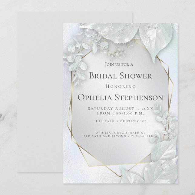 Invitation FÊTE DES MARIÉES | Icy Blue Pearl Shimmer (Devant / Derrière)