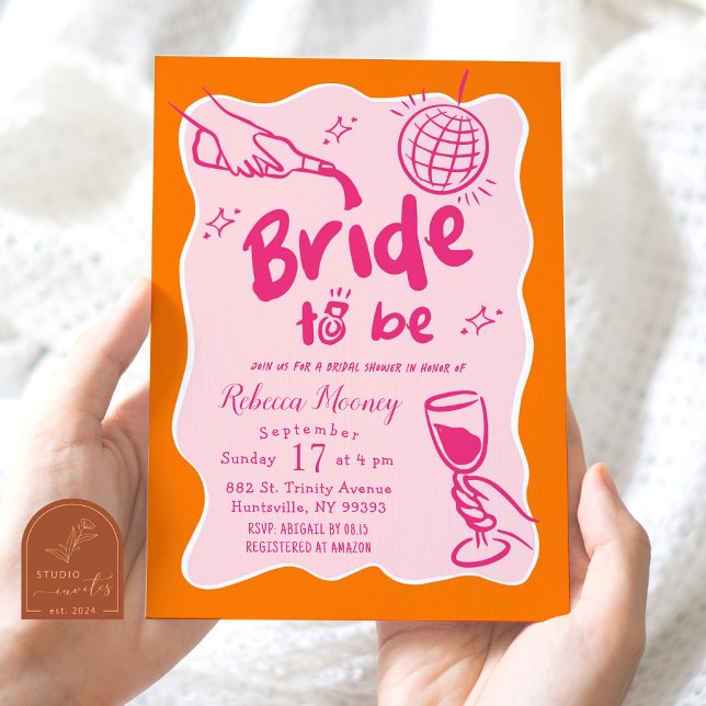 Invitation Fête des mariées illustrée rose orange (Créateur téléchargé)