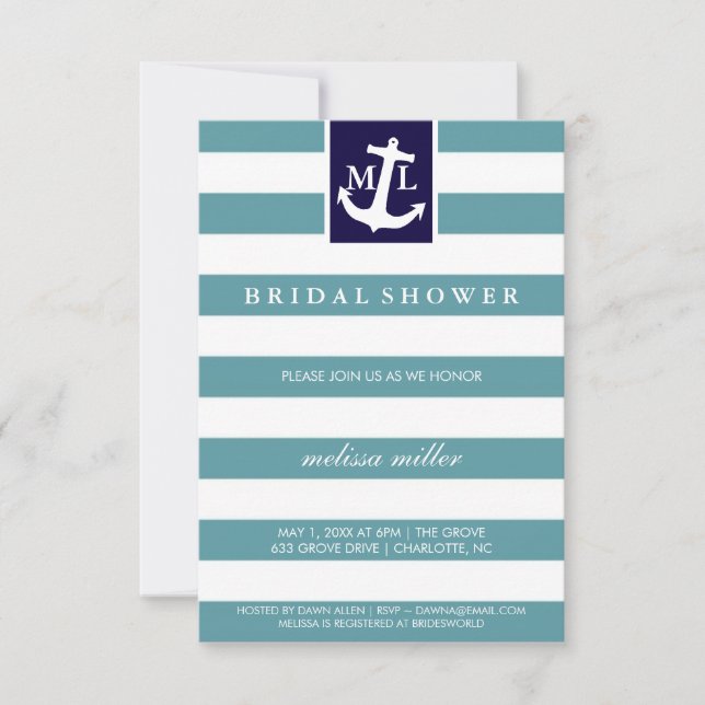 Invitation Fête des mariées - Initiales nautiques (Devant)