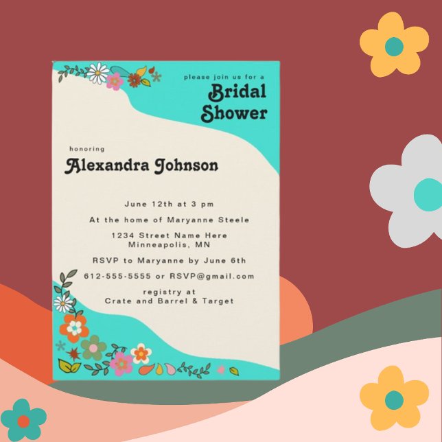 Invitation Fête des mariées inspirée de Flower Power Funky 70 (Créateur téléchargé)