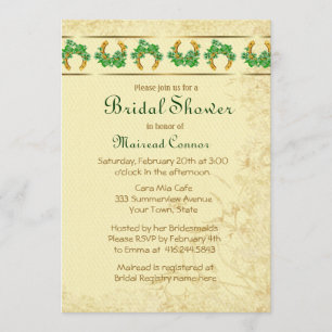 Invitation Fête des mariées irlandaise shamrock et or