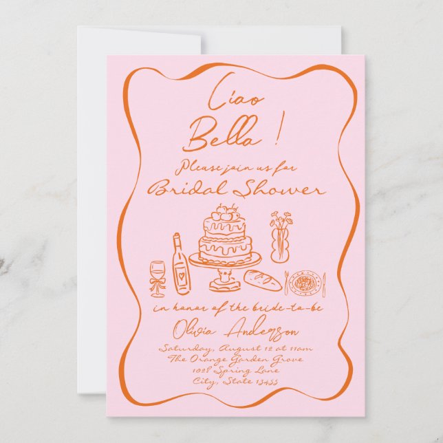 Invitation Fête des mariées Italienne Retro Orange Rose (Devant)