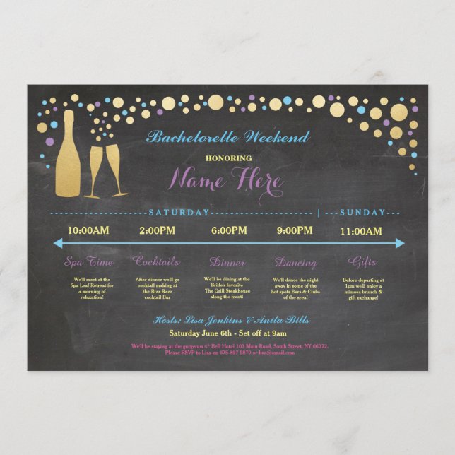 Invitation Fête des mariées Itinéraire Bachelorett (Devant)