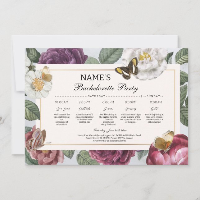 Invitation Fête des mariées Itinéraire Fleur papillon floral (Devant)