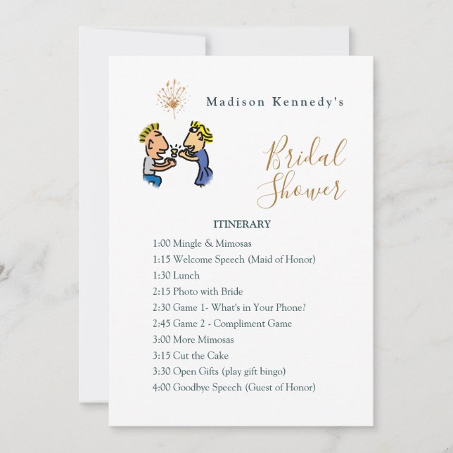 Invitation Fête des mariées Itinéraire Plan Cute Couple Carto (Devant)