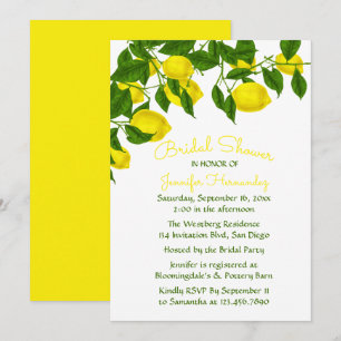 Invitation Fête des mariées jaune Citron et aquarelle verte