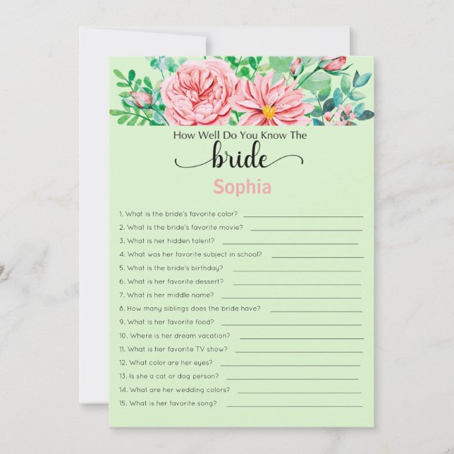 Invitation Fête des mariées Jeu À Quel Point Connaissez-Vous  (Devant)