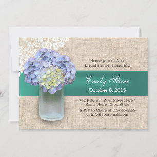 Invitation Fête des mariées Laced Burlap Hydrangea & Mason Ja