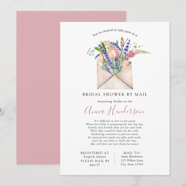 Invitation Fête des mariées longue distance par courrier (Devant / Derrière)
