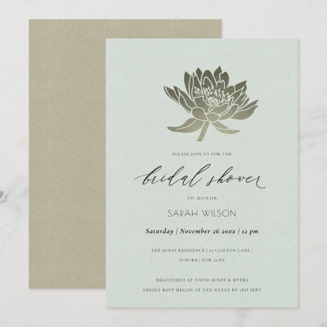 Invitation Fête des mariées LOTUS EN ARGENT BLEU PALE GLAMOUR (Devant / Derrière)