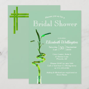 Invitation Fête des mariées Lucky Bamboo Pastel Modèle vert