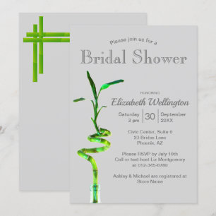 Invitation Fête des mariées Lucky Bamboo Sur Silver Grey