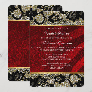 Invitation Fête des mariées Luxe Or Rouge noir dentelle brill