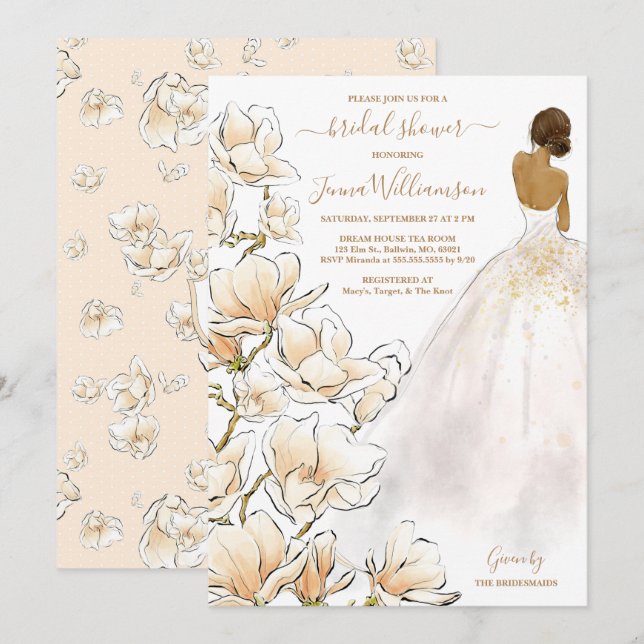 Invitation Fête des mariées Magnolia de mariée aquarelle (Devant / Derrière)
