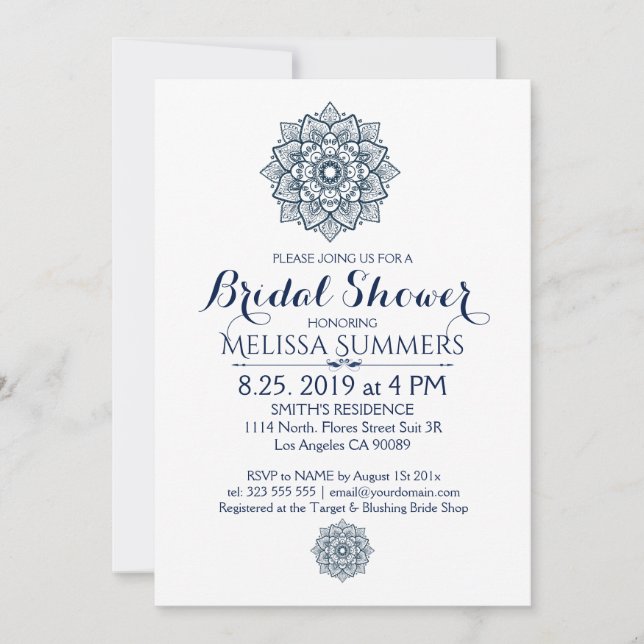 Invitation Fête des mariées Mandala Floral Blanc & (Devant)