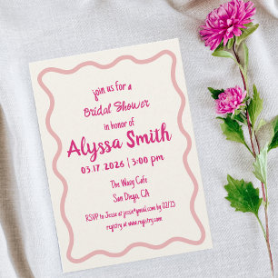 Invitation Fête des mariées manuscrite Wavy Border Girly rose