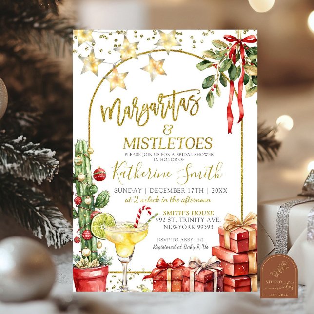 Invitation Fête des mariées Margaritas et Mistletoe Cactus (Créateur téléchargé)