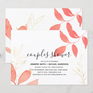 Invitation Fête des mariées Mariage botanique Coral Gold Coup
